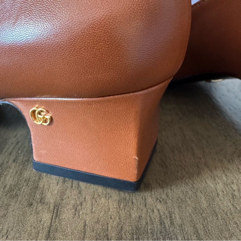 Gucci Brown Bonny Bow Crystal Chain leather Pumps Woman 37 w/ shoe bag - NO BOX - Picture 8 of 16